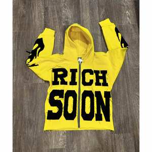 Sudadera con capucha de lavado ácido 100% algodón Unisex Streetwear Zip up Tela adherida Bordado Logo Pantalones de chándal bordados Sudaderas con capucha para hombres - Product Image 4