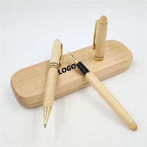 Ensemble cadeau élégant en bois d'érable et métal avec cartouches d'encre - Stylo promotionnel de luxe pour entreprises - Product Image 1