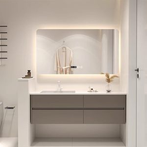 Modern Minimalist Floating Bathroom Vanity Solid Wood Cabinet with Smart LED Mirror Integrated Sink - Product Image 4