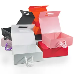 Custom Recycled Folding Paper Flat Box Custom Logo Luxury Cardboard Storage Packing Magnetic Ribbon Gift Boxes For Wedding