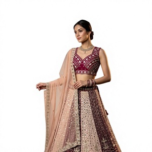 Conjunto de Lehenga Choli de red bordada Divyam Creation, estilo tradicional de boda hasta el suelo, para mujer, estilo India Pakistán, con Spandex - Product Image 1