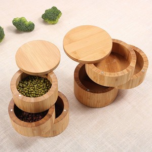 Bamboo Salt Keeper Duet Triple Salt <strong>Box</strong> With Magnetic Lid <strong>Spice</strong> Organizer <strong>Box</strong> - Product Image 2