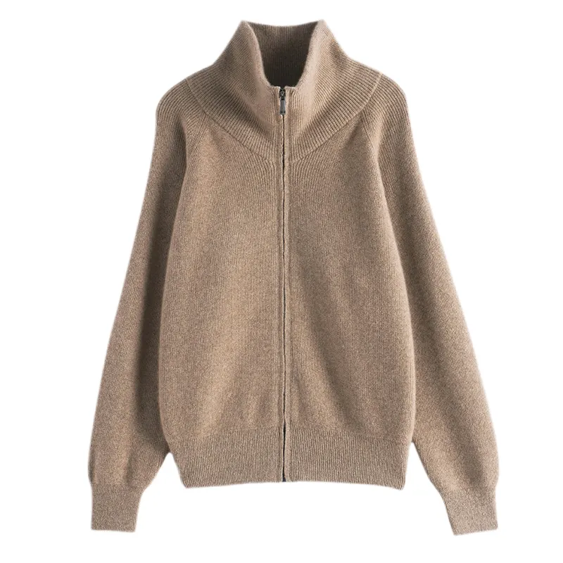 knitted mid-high neck sports and leisure ladies cashmere wool cardigan