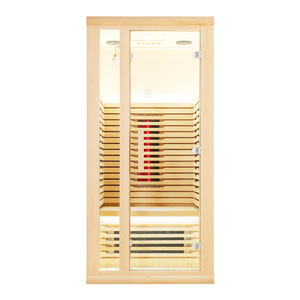 Sauna intérieur en bois de pruche massif Helius HL-001LB pour 1 personne avec fenêtres transversales à infrarouge lointain et panneau de commande informatisé - Product Image 2