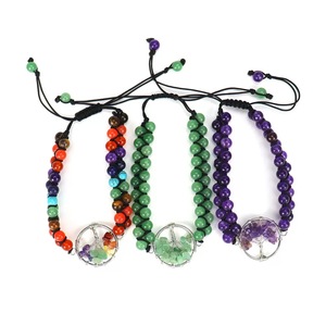 Perles de cristal en pierre naturelle tissée Arbre de vie Bracelets de pierres précieuses Bijoux Améthyste 7chakra Guérison Bracelets réglables - Product Image 3