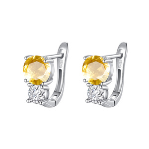 9 Minimalist <b>6mm</b> Round Cut Natural Stone U Shape <b>Hoop</b> <b>Earrings</b> 925 Sterling Silver Daily Wear Jewelry Hypoallergenic - Product Image 1