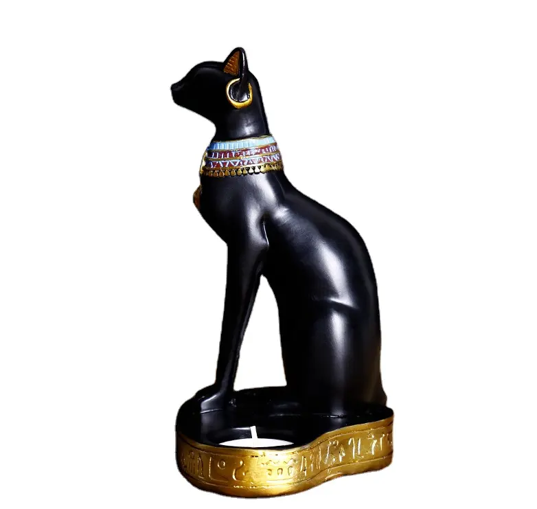 Estilo nórdico resina Egipto Oro Negro titular de la vela de un gato escritorio muebles de NEFTIS incienso Decoración de mesa de regalo