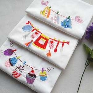 Tovaglioli in Cotone Bianco con Motivi Ricamati, Tessuti per Cucina, Feste, Giornata dei Bambini, Decorazione Casa e Sala da Pranzo - Product Image 1
