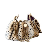Sac à main de luxe en fourrure à chaînes, imprimé léopard et pois, sac seau en peluche d'hiver, sac à bandoulière pour femme, articles tendance, sac de créateur