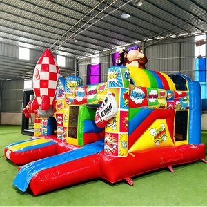 Château gonflable Commercial de qualité supérieure pour enfants, motif fusée Pop Art de bande dessinée, avec toboggan, pour fêtes et parcs d'attractions - Product Image 2