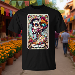 Camiseta con diseño del Día de Muertos, Catrina, mujer, flor, rosa - Product Image 3