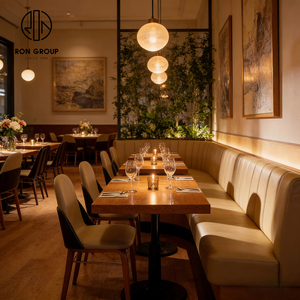 Ensemble <span class=keywords><strong>de</strong></span> meubles <span class=keywords><strong>de</strong></span> restaurant et <span class=keywords><strong>de</strong></span> café modernes haut <span class=keywords><strong>de</strong></span> gamme, avec banquette incurvée en cuir et <span class=keywords><strong>table</strong></span> carrée en bois - Product Image 2