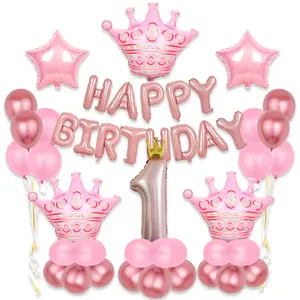 47pcs Candy Fresh Crown One-year-old Set foil and latex balloons party sets decoration baby baptism happy birthday toy balloons