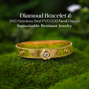 Diamond <b>Bracelet</b> 316L Stainless Steel PVD Gold Plated Rose Design Sustainable Resistant Jewelry - Product Image 3