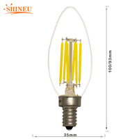 Ampoule LED à filament effet bougie, culot E12/E14, 2W/4W, à intensité variable, pointe flamme, verre transparent, certifiée CE, CRI 80 élevé, économie d'énergie, pour lustre