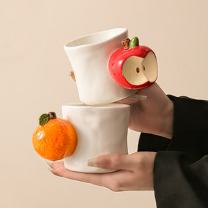 Personalized Fruit Handle <b>Ceramic</b> Mug Cute Apple Orange Couple Coffee <b>Cup</b> - Product Image 2
