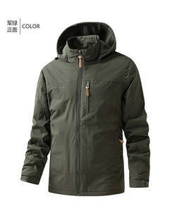 Veste en peluche épaisse et chaude imperméable pour hommes, manteaux techniques brodés pour le travail en plein air - Product Image 5