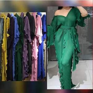 Robe Fluide Plissée en Mousseline de Soie avec Col en V, Volants et Perles, Style Africain Sexy pour Femme - Product Image 2