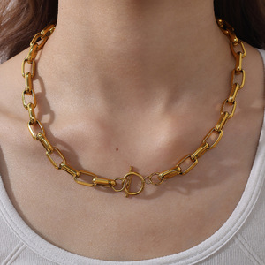 สร้อยคอผู้หญิงสแตนเลสสตีลชุบทอง 18k ดีไซน์หลากหลาย สไตล์เรโทร เรียบง่าย แฟชั่นเครื่องประดับสำหรับใส่ทุกวัน - Product Image 4