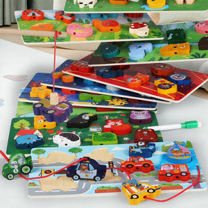 मोंटेसरी लकड़ी के लसिंग बेड्स खिलौने शैक्षिक स्ट्रिंगिंग पशु थडिंग लकड़ी ड्राइंग गतिविधि बोर्ड - Product Image 2