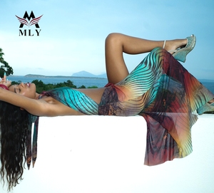 MLY produttori di costumi da bagno personalizzati da donna ha scavato abito lungo copricostume da <span class=keywords><strong>spiaggia</strong></span> stampato Sexy - Product Image 3