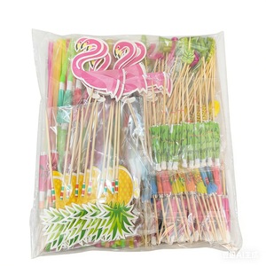 Hawaiian Party Set 180-Piece Paper Straws Umbrella Sticks Fruit Sticks Pineapple Flamingo Decor Birthday Decoration Disposable - Product Image 1