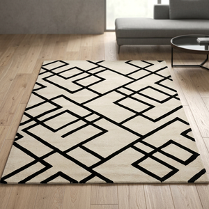 Black and Cream Geometric Pattern Area <b>Rug</b> Contemporary Abstract Line Design Carpet for Living Room <b>Bedroom</b> Home Decor - Product Image 4