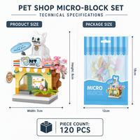 Ensemble de 120 micro-blocs de construction personnalisés, boutique d'animaux, kit de modèle de maison pour animaux, jouet éducatif STEM, briques, marque privée, cadeau pour enfants