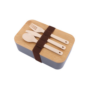Fiambreras japonesas de silicona sin BPA con tapa de bambú y cubiertos para adultos, niños, fibra de bambú a prueba de fugas, paja de trigo, Bento <span class=keywords><strong>Lun</strong></span> - Product Image 2