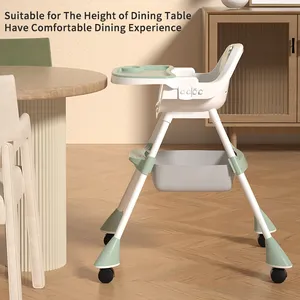 Kursi lipat multifungsi tinggi portabel, kursi tinggi untuk kursi makan bayi dengan rol dan alas