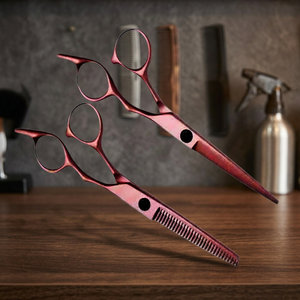 Juego de Tijeras de Peluquería Profesionales de Acero Inoxidable Color Oro Rosa con Mango Largo para Diestros, Tijeras de Corte y Entresacado (30 Dientes) - Product Image 4