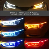 Luces LED DRL de 12V CC para Auto, Tira Flexible Impermeable, Luces Diurnas, Faros Delanteros Blancos, Señal de Giro Amarilla, Luces de Freno