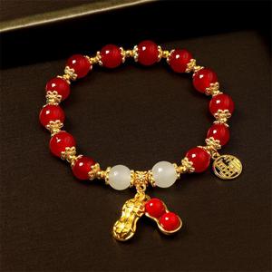 Bracelet porte-bonheur en forme d'arachide de style chinois, perles d'agate, design « Bonnes choses se passent », bijoux unisexes à porter au quotidien - Product Image 1