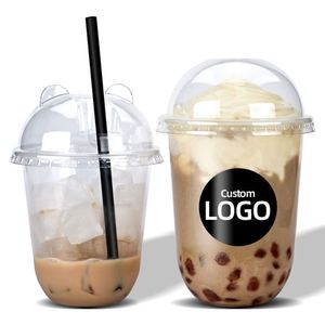 Gobelets jetables personnalisés en plastique PP transparent en forme de U, calibre 90, pour jus, boissons, bubble tea, avec couvercle - Product Image 1
