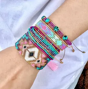 2023 Fashionable handmade colorful Miyuki bracelets Crystal rhinestone adjustable ladies jewelry popular bangles