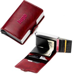 Portefeuille en aluminium anti-RFID personnalisé en gros, double couche, en cuir PU, porte-cartes en fibre de carbone - Product Image 1