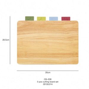 Multi Functional Beech Wooden Chopping <b>Board</b> Index 5 Pcs Kitchen Cutting <b>Board</b> Set with Color Coded Flexible Cutting <b>Mat</b> - Product Image 4