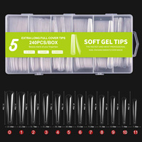 Boîte de 240 faux ongles en gros d'usine, 12 tailles, transparents, extra longs, pour extension de gel souple X