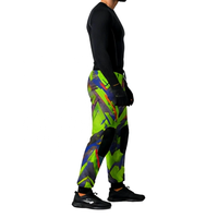 Pantalon de paintball personnalisé imprimé numériquement avec genouillères rembourrées, motif vert vif et bleu noir, joggers décontractés d'extérieur