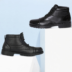 Bottes durables en cuir véritable pour hommes, bottines à lacets, semelle antidérapante, chaussures d'extérieur décontractées, souples et confortables pour la randonnée - Product Image 1