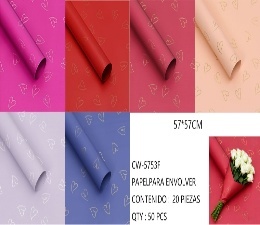 Papel celofán coreano impreso de 57x57 cm con corazones dorados para envolver flores, regalos, manualidades, 20 piezas - Product Image 3