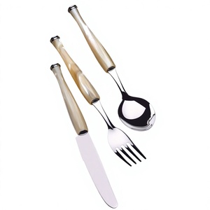 Ensemble de couverts fantaisie 3 pièces en acier inoxydable poli miroir avec manches en résine, collection corne, dernière arrivée - Product Image 1