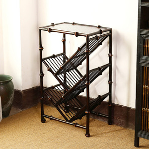 Estantería pequeña estilo Ming, muebles de bambú, estantería para libros de arte, estantería de estudio móvil con ruedas, estantería de almacenamiento. - Product Image 4