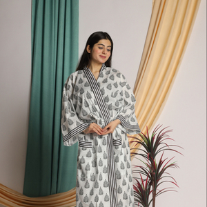 Style bohème indien imprimé fleuri coton Long Kimono femmes confortable Boho peignoir maillots de bain couverture Ups Robe Robe coton - Product Image 1