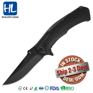 Cuchillo Plegable de Supervivencia para Caza al Aire Libre con Mango de Acero Negro Personalizado, Venta al Por Mayor HL - Product Image 1