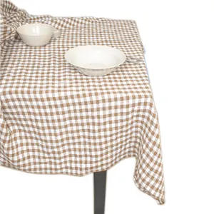 100 linen ODM OEM home family hotel use wedding stonewashed check gingham pure linen table cloth