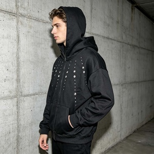 Sweat-shirt à capuche personnalisé pour homme, 100% coton, molleton français, fermeture éclair sur le devant, strass, coupe ample, streetwear, vêtements d'automne - Product Image 4