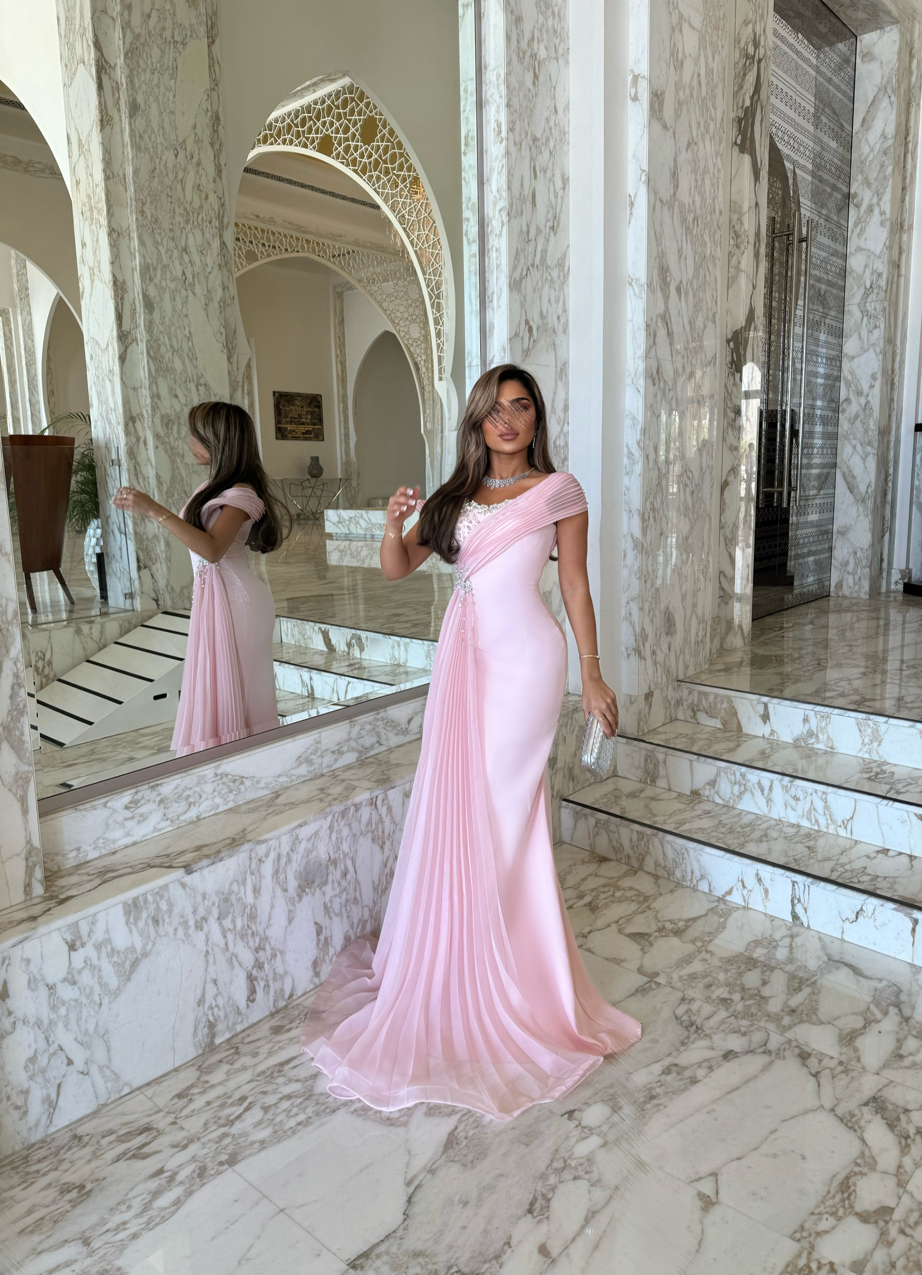 pink mermaid evening dress Mermaid Silk Like Satin Pink Prom Dress Split Evening Dress,WP290 –  winkbridal main image 1