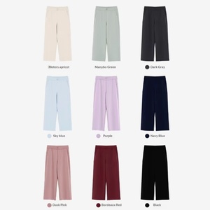 Pantalones Casuales Lanjing Modal Vintage de Cintura Baja, Pierna Recta, Elásticos, Lavado a la Arena, Largos, Color Sólido, Primavera, Niebla, Aire - Product Image 1