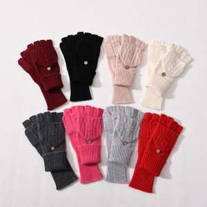 Gants en <span class=keywords><strong>laine</strong></span> tricotés à demi-doigts en gros, mitaines chaudes à revers pour les doigts, mitaines en côtes, gants en cachemire doux personnalisés de luxe pour femmes, gants d'hiver - Product Image 1